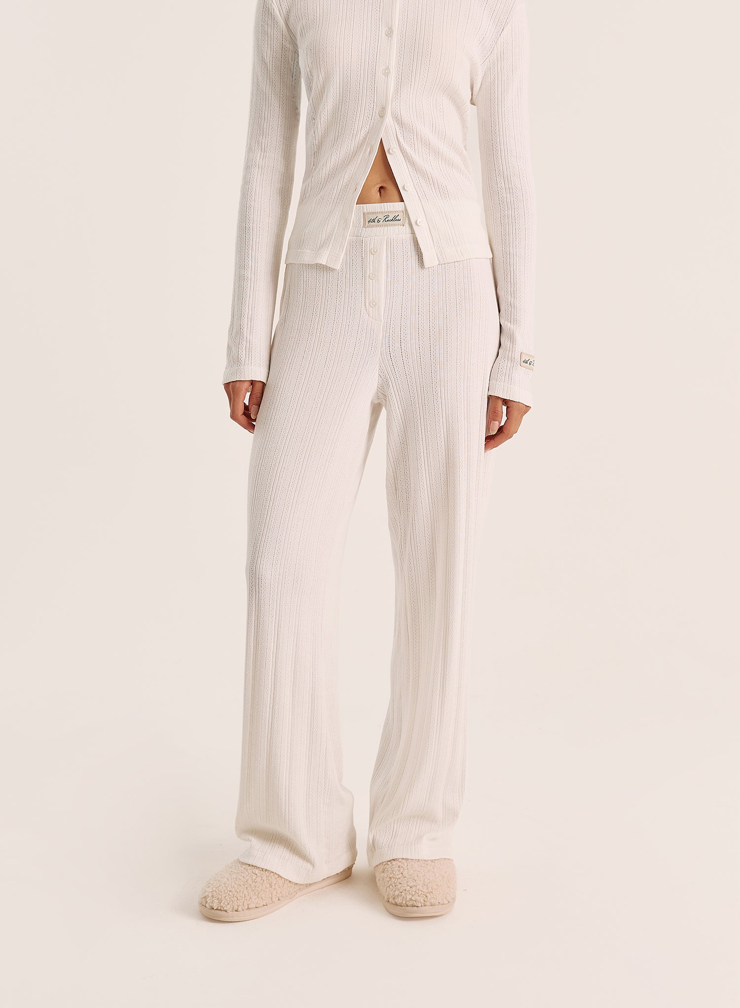 Ecru Printed Pointelle Trousers